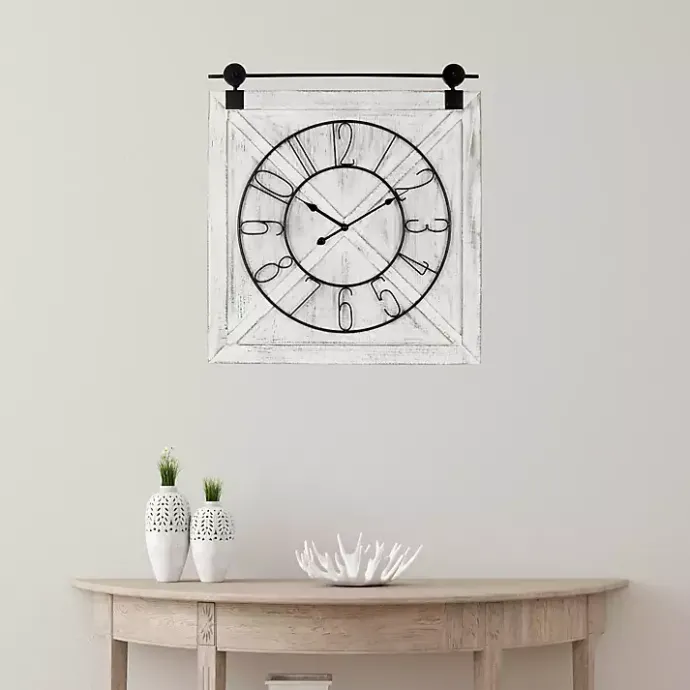 Online Kirklands Home White Wood Barndoor Wall Clock