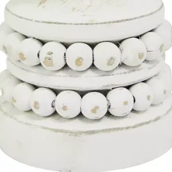 Kirklands Home Wood Beaded Pillar Candle Holders, Set of 2 White