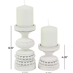 Kirklands Home Wood Beaded Pillar Candle Holders, Set of 2 White