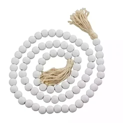 New Kirklands Home Wood Beaded Tassel Garland White