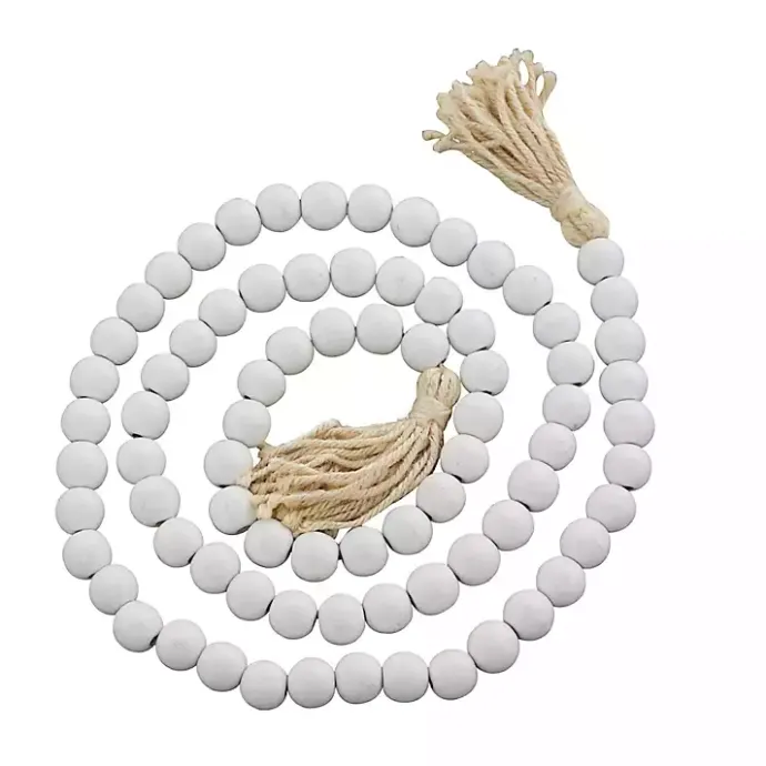 New Kirklands Home Wood Beaded Tassel Garland White