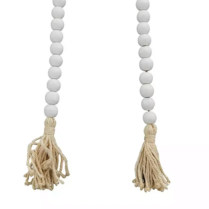 New Kirklands Home Wood Beaded Tassel Garland White