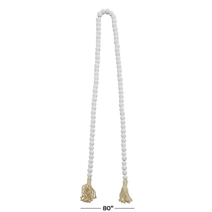 New Kirklands Home Wood Beaded Tassel Garland White