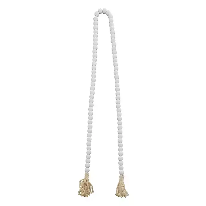 New Kirklands Home Wood Beaded Tassel Garland White