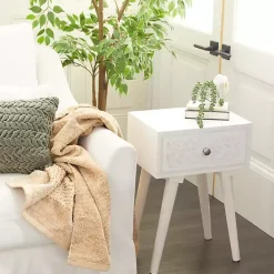 Online Kirklands Home Wood Carved Drawer Accent Table White