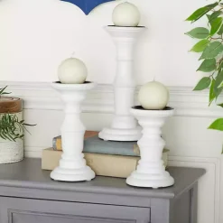 New Kirklands Home Wood Column Pillar Candle Holders, Set of 3 White