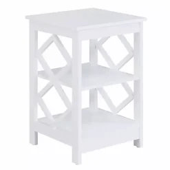 Kirklands Home Wood Diamond 2-Tier Accent Table White
