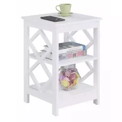 Kirklands Home Wood Diamond 2-Tier Accent Table White
