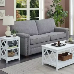 Kirklands Home Wood Diamond 2-Tier Accent Table White