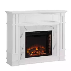 Discount Kirklands Home Wood Faux Marble LED Media Fireplace White