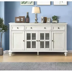 New Kirklands Home Wood Glass Door Sideboard Cabinet White