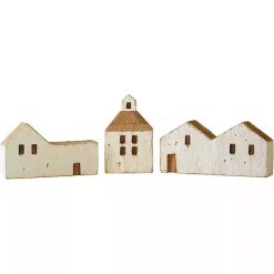New Kirklands Home White Wood House Figurines, Set of 3