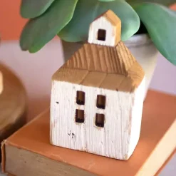 New Kirklands Home White Wood House Figurines, Set of 3