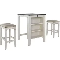 Kirklands Home White Wood Linen 3-pc. USB Island and Stool Set