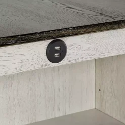 Kirklands Home White Wood Linen 3-pc. USB Island and Stool Set