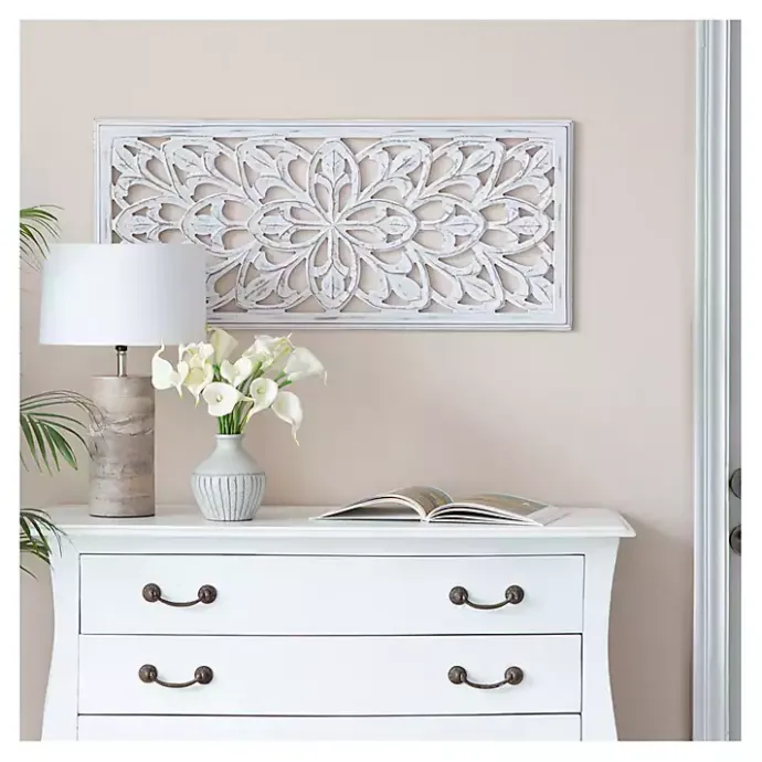 Sale Kirklands Home Wood Medallion August Wall Plaque White