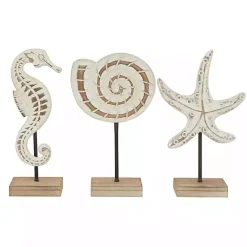 Hot Kirklands Home White Wood Sea Creature Statues, Set of 3