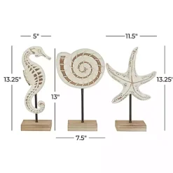 Hot Kirklands Home White Wood Sea Creature Statues, Set of 3