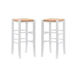 Outlet Kirklands Home White Wood Seagrass Backless 2-pc. Bar Stool Set Tan