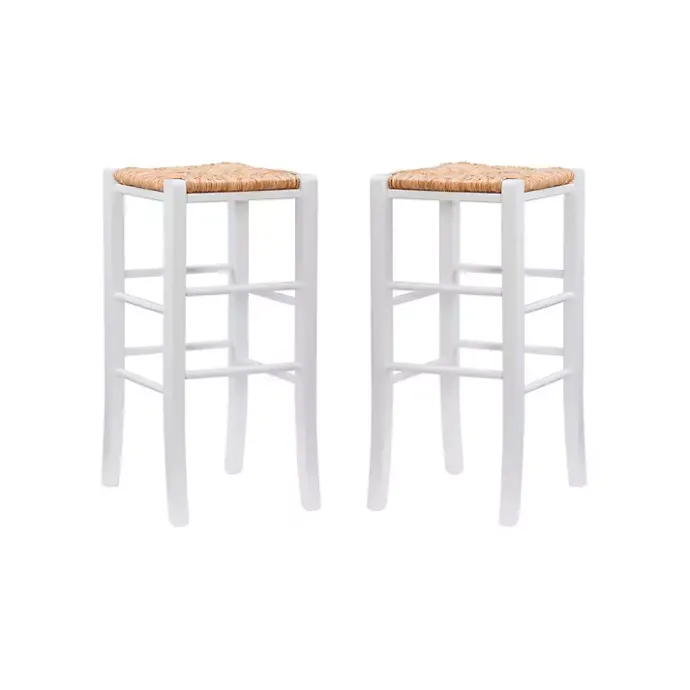 Outlet Kirklands Home White Wood Seagrass Backless 2-pc. Bar Stool Set Tan
