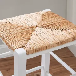 Outlet Kirklands Home White Wood Seagrass Backless 2-pc. Bar Stool Set Tan