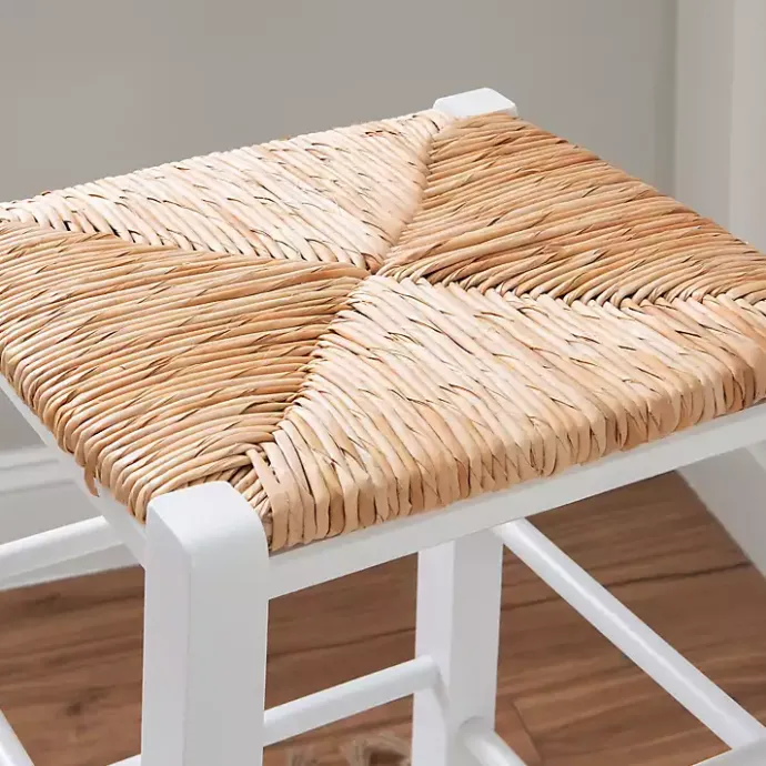 Outlet Kirklands Home White Wood Seagrass Backless 2-pc. Bar Stool Set Tan