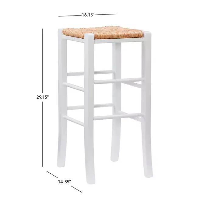 Outlet Kirklands Home White Wood Seagrass Backless 2-pc. Bar Stool Set Tan