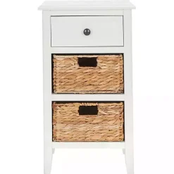 New Kirklands Home Wood Side Table with Baskets White