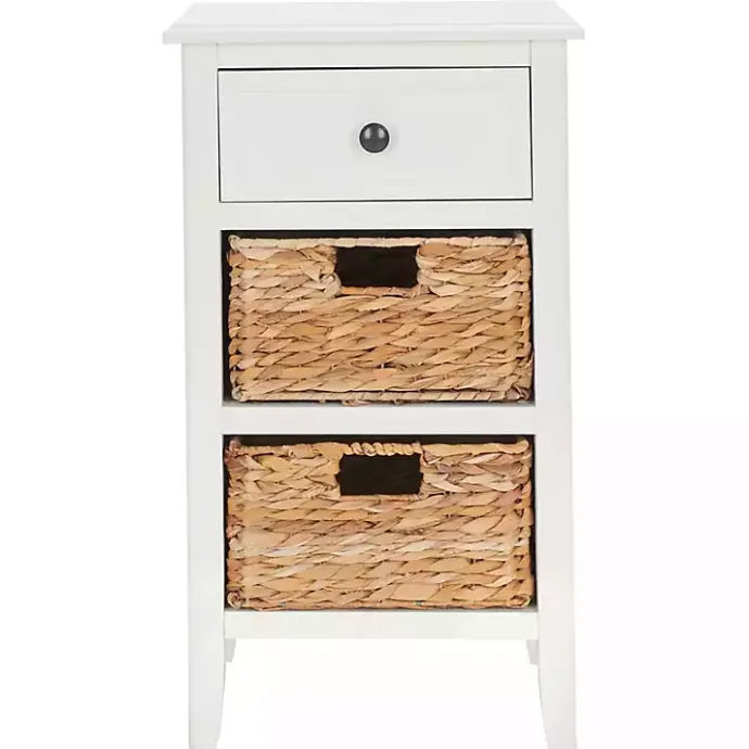 New Kirklands Home Wood Side Table with Baskets White