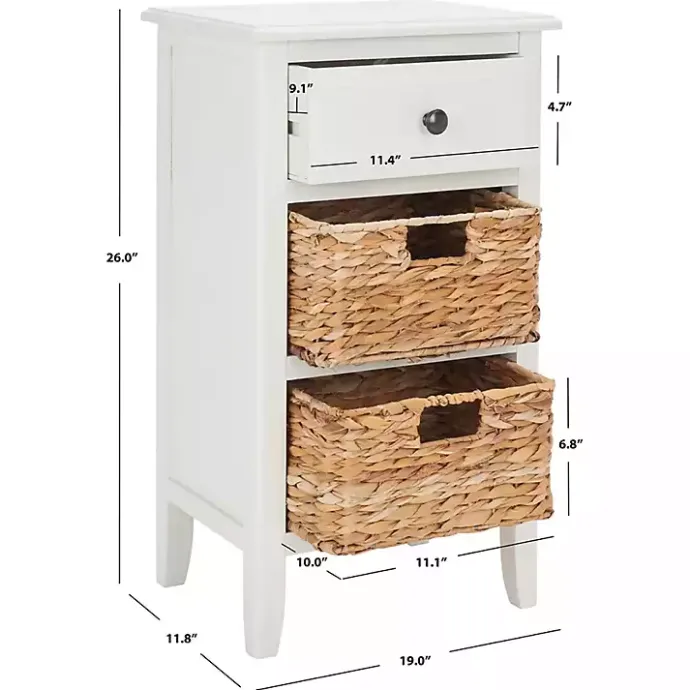 New Kirklands Home Wood Side Table with Baskets White