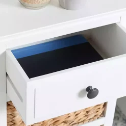 New Kirklands Home Wood Side Table with Baskets White