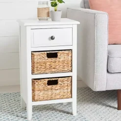 New Kirklands Home Wood Side Table with Baskets White