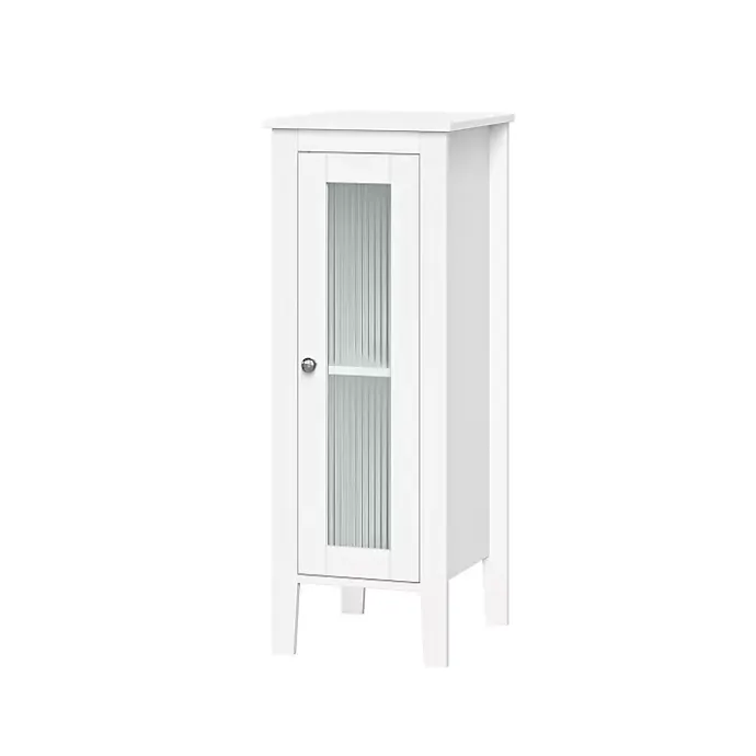 Clearance Kirklands Home Wood Slim Single Glass Door Floor Cabinet White