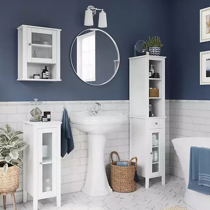 Clearance Kirklands Home Wood Slim Single Glass Door Floor Cabinet White