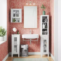 Clearance Kirklands Home Wood Slim Single Glass Door Floor Cabinet White