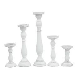 Online Kirklands Home Wood Spindle Taper Candle Holders, Set of 5 White