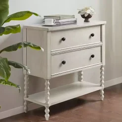 New Kirklands Home Wood Turned Legs 2-Drawer Chest White