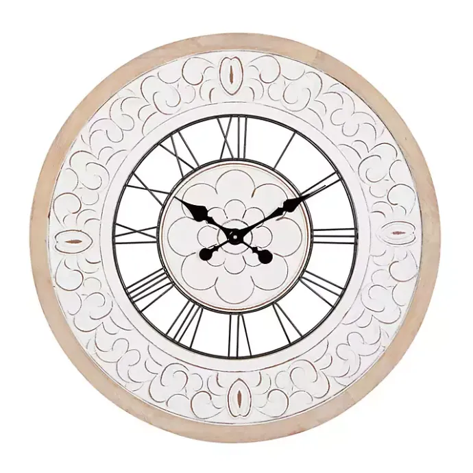 Hot Kirklands Home White Wood Vintage Farmhouse Clock