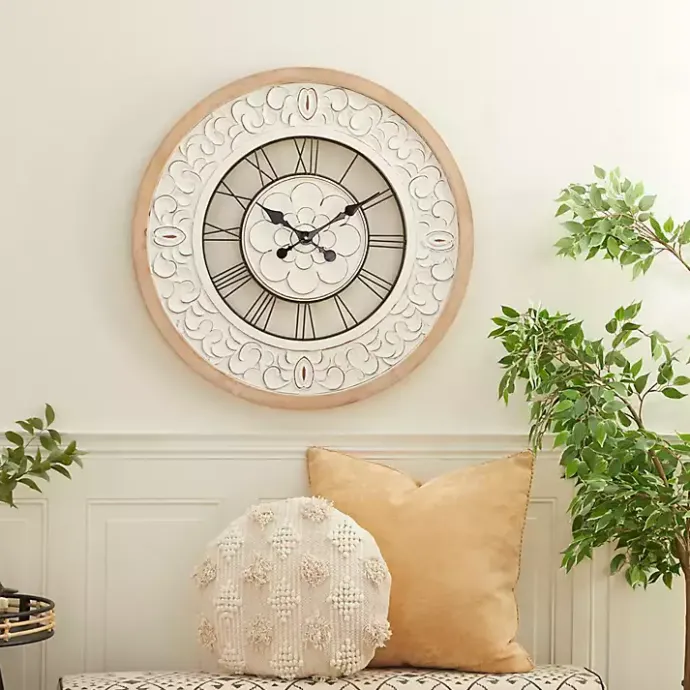 Hot Kirklands Home White Wood Vintage Farmhouse Clock