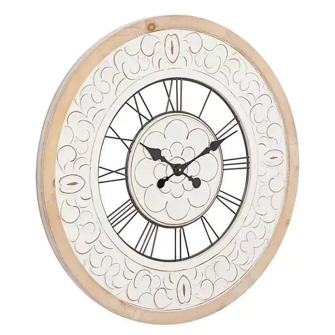 Hot Kirklands Home White Wood Vintage Farmhouse Clock