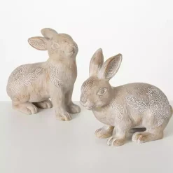 Online Kirklands Home Whitewash Floral Boho Bunny Figurines, Set of 2 Brown