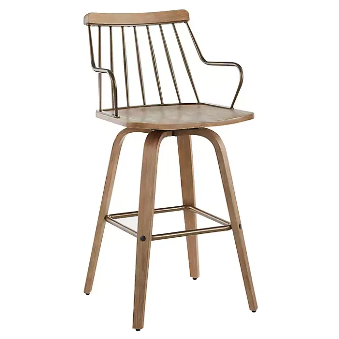 Discount Kirklands Home Whitewash Poplar Wood Swivel Counter Stool Tan