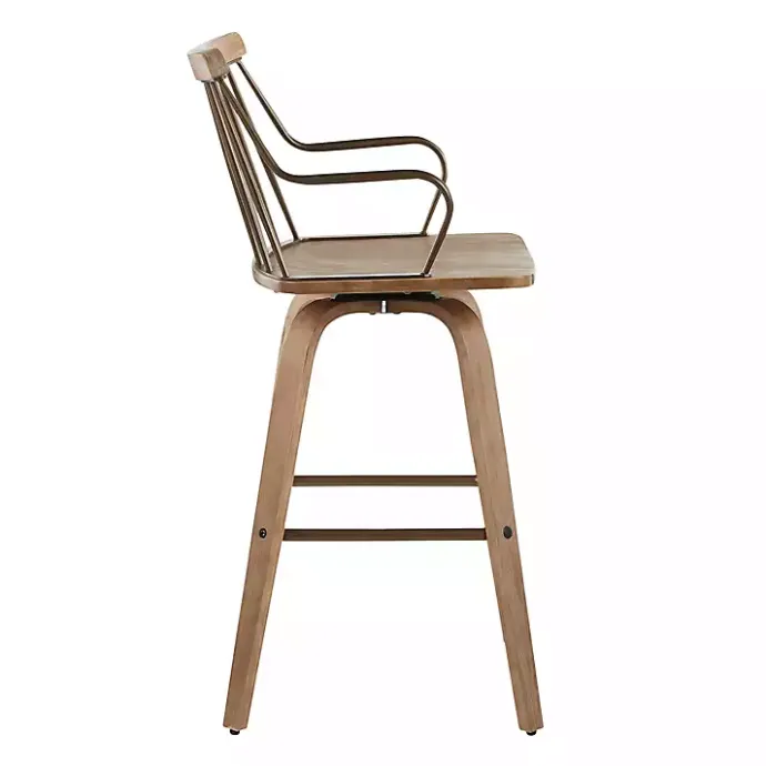 Discount Kirklands Home Whitewash Poplar Wood Swivel Counter Stool Tan
