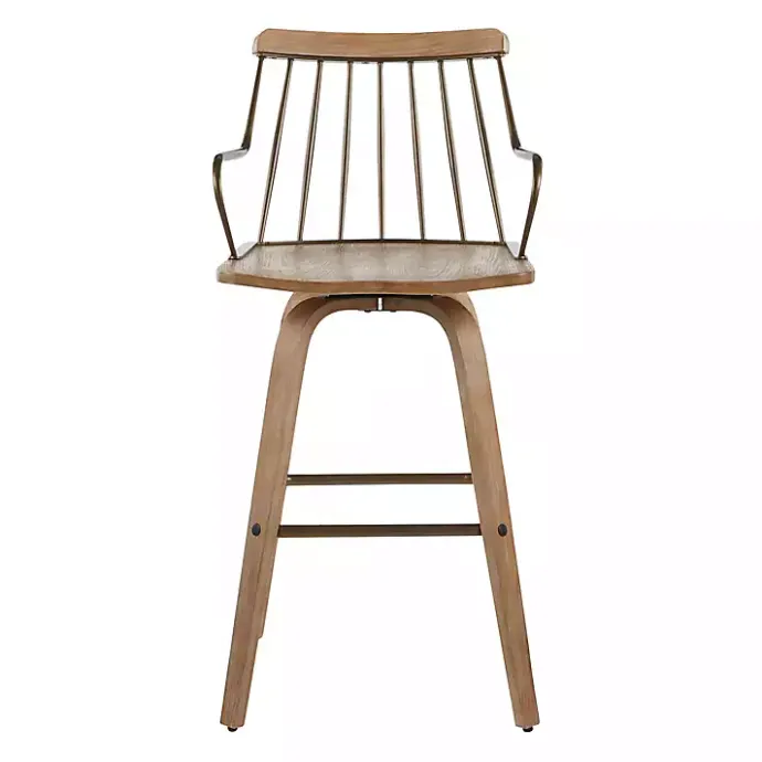 Discount Kirklands Home Whitewash Poplar Wood Swivel Counter Stool Tan