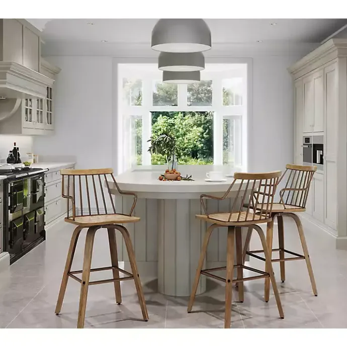 Discount Kirklands Home Whitewash Poplar Wood Swivel Counter Stool Tan