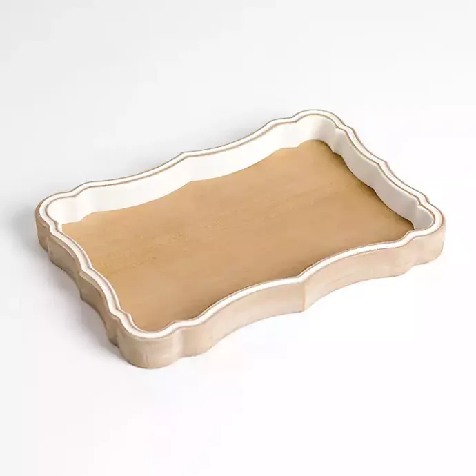 Hot Kirklands Home wash Scalloped Decorative Wood Tray White