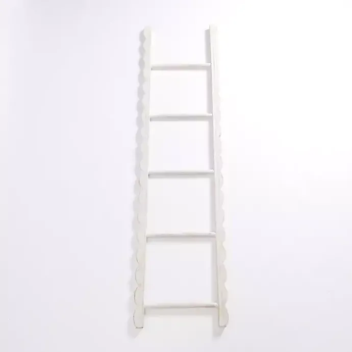 Hot Kirklands Home wash Wood Scalloped Decorative Ladder White