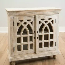 Sale Kirklands Home washed Arched Wooden Cabinet White