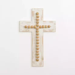 Kirklands Home Whitewashed Beaded Wood Cross Wall Plaque