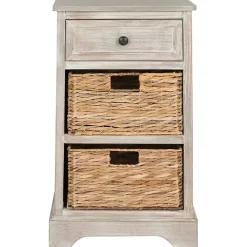 Best Kirklands Home Whitewashed Brown Wood Side Table with Baskets